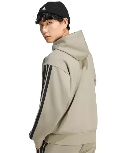 Men's Essential Three-Stripes Fleece Hoodie - Silver Pebble/Black - 3