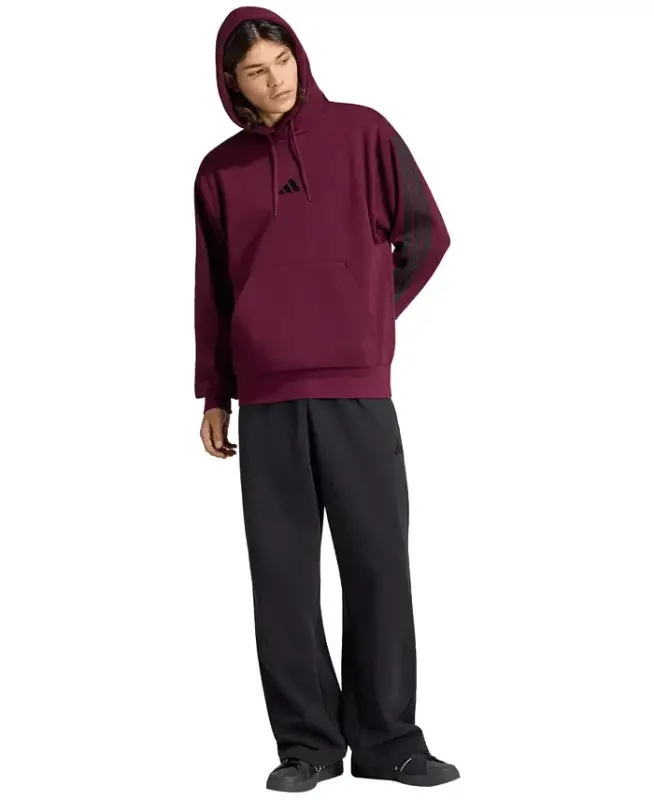 Men's Essential Three-Stripes Fleece Hoodie - Silver Pebble/Black - 4