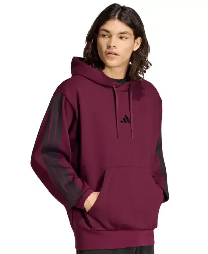 Men's Essential Three-Stripes Fleece Hoodie - Silver Pebble/Black - 6