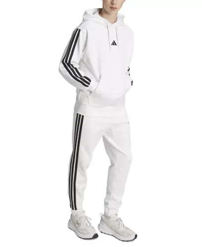 Men's Essential Three Stripes Fleece Hoodie - White/Black - ADIDAS (1)