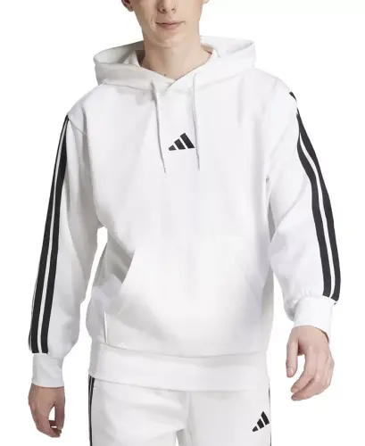 Men's Essential Three-Stripes Fleece Hoodie - White/Black 