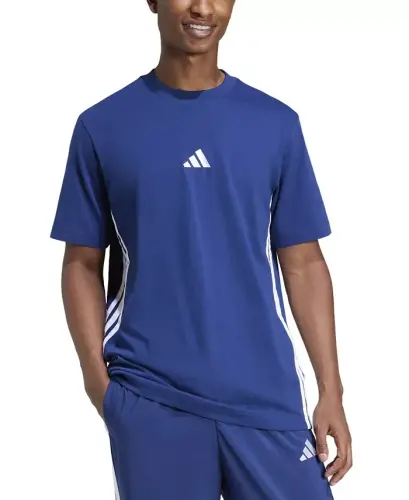 Men's Essential Three-Stripes Single Jersey T-Shirt - Dark Blue/White 