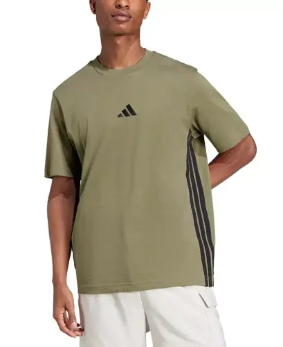 Men's Essential Three-Stripes Single Jersey T-Shirt - Olive / Black 