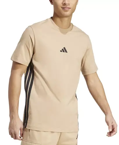 Men's Essential Three-Stripes Single Jersey T-Shirt - Sandstone /Black 