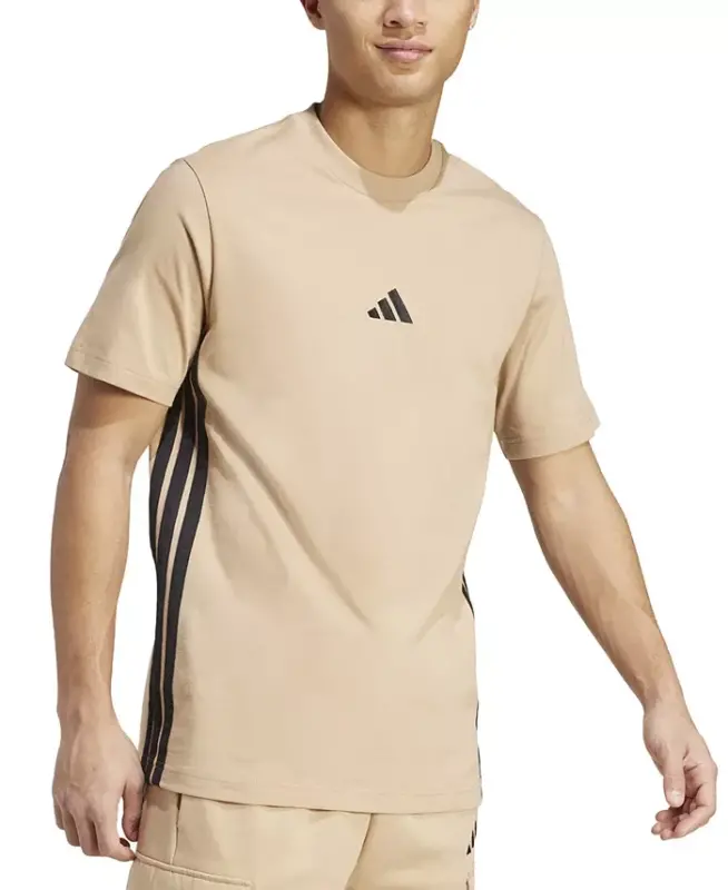 Men's Essential Three-Stripes Single Jersey T-Shirt - Sandstone /Black - 1
