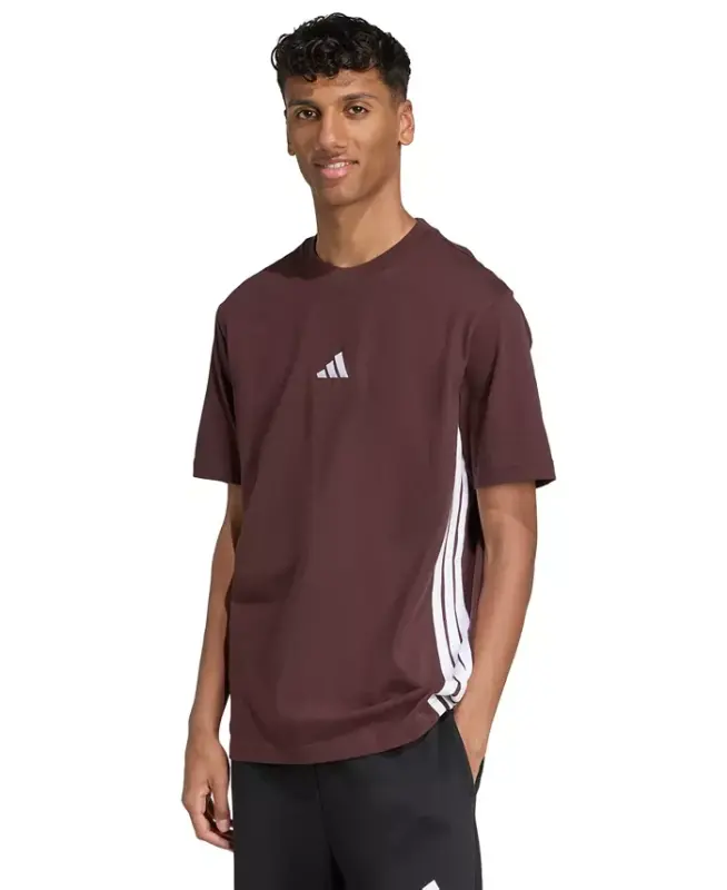 Men's Essential Three-Stripes Single Jersey T-Shirt - Shadow Brown - ADIDAS
