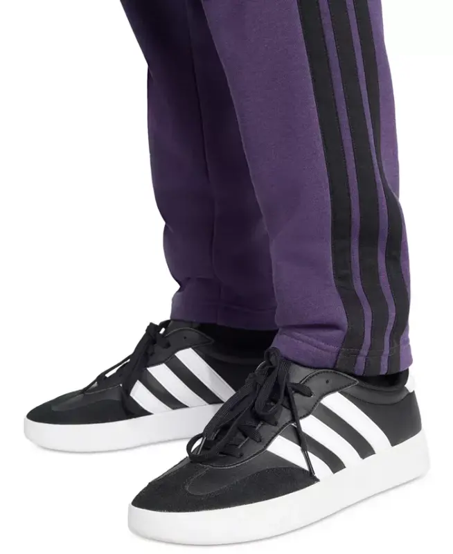 Men's Essentials 3-Stripes Regular Open Hem Fleece Pants - Aurora Plum/Black - 2