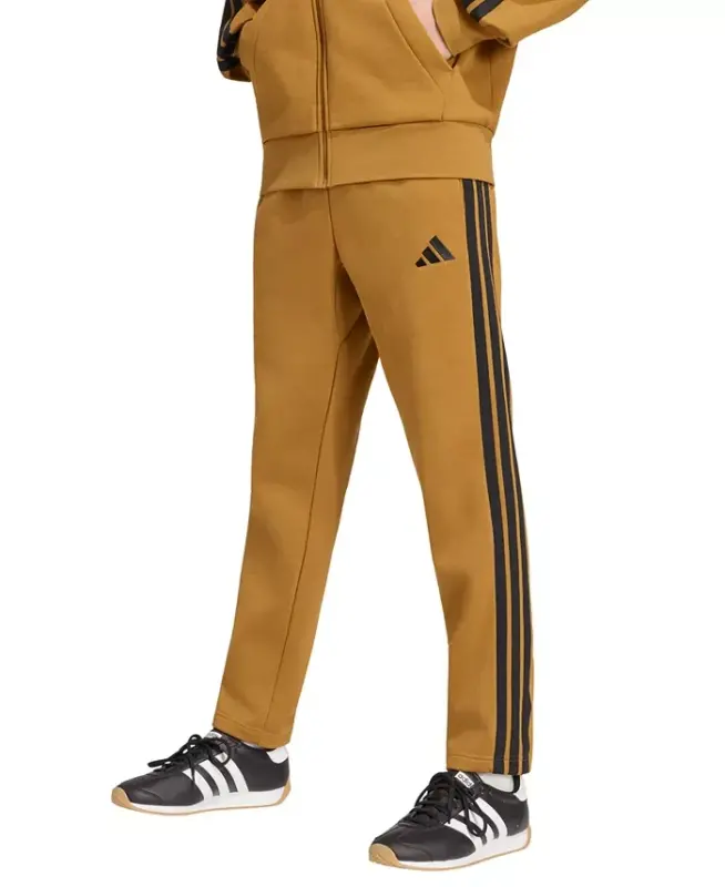 Men's Essentials 3-Stripes Regular Open Hem Fleece Pants - Bronze strata - 1