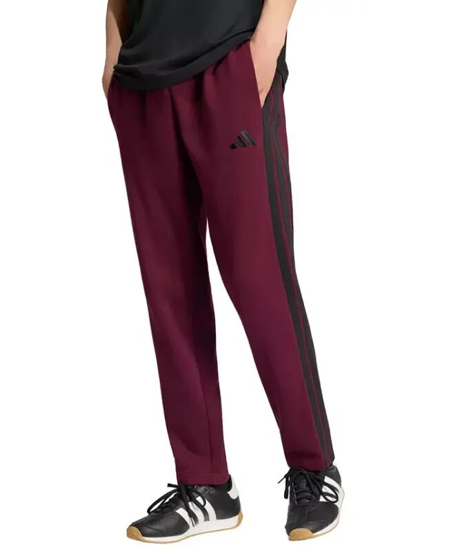 Men's Essentials 3-Stripes Regular Open Hem Fleece Pants - Maroon/Black - adidas