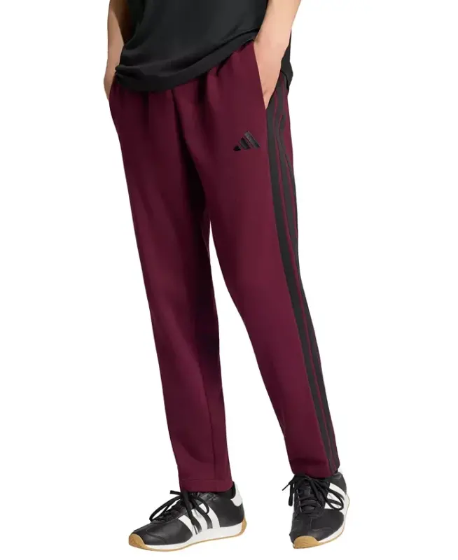Men's Essentials 3-Stripes Regular Open Hem Fleece Pants - Maroon/Black - 1