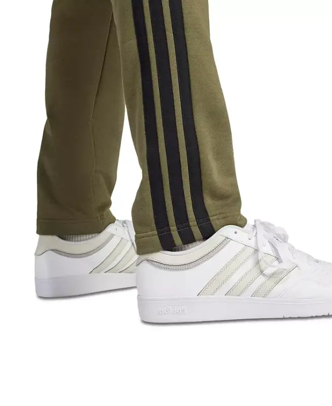 Men's Essentials 3-Stripes Regular Open Hem Fleece Pants - Olive Strata - 2
