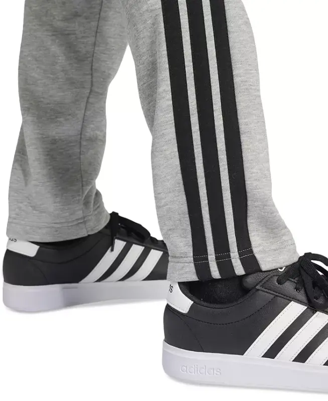 Men's Essentials 3-Stripes Regular Open Hem Fleece Pants - Olive Strata - 4