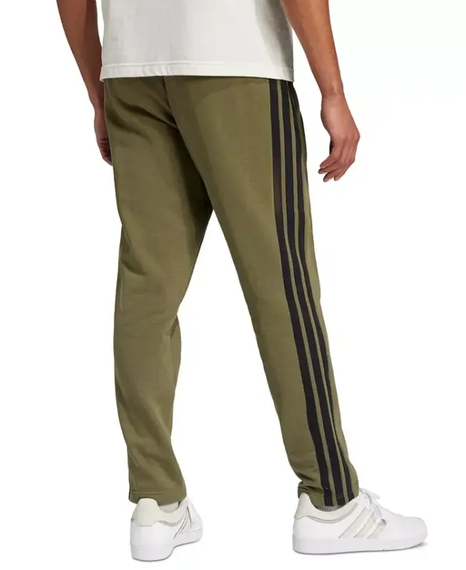 Men's Essentials 3-Stripes Regular Open Hem Fleece Pants - Olive Strata - 3