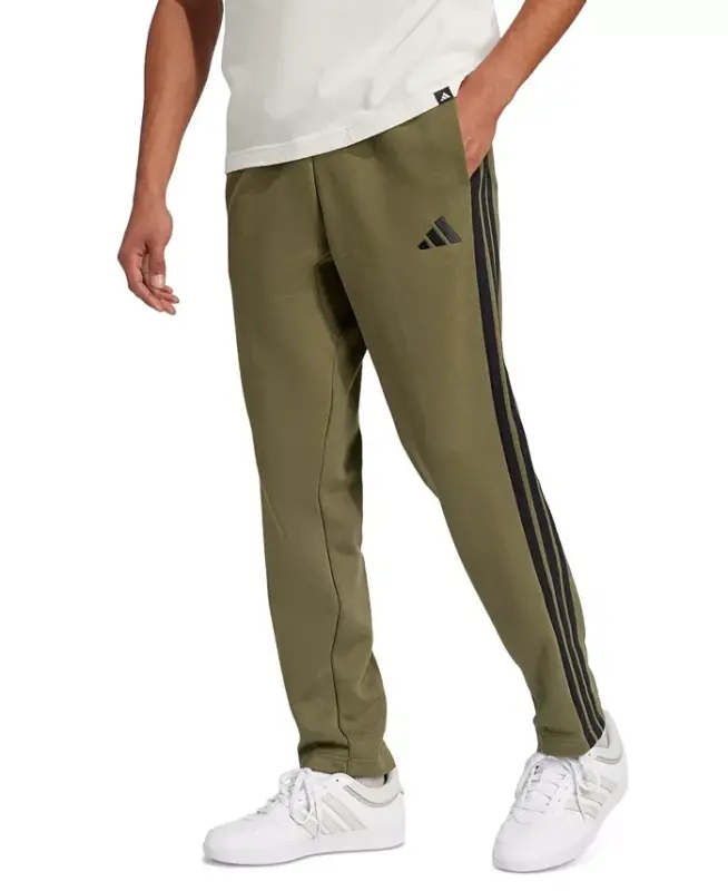 Men's Essentials 3-Stripes Regular Open Hem Fleece Pants - Olive Strata - 1