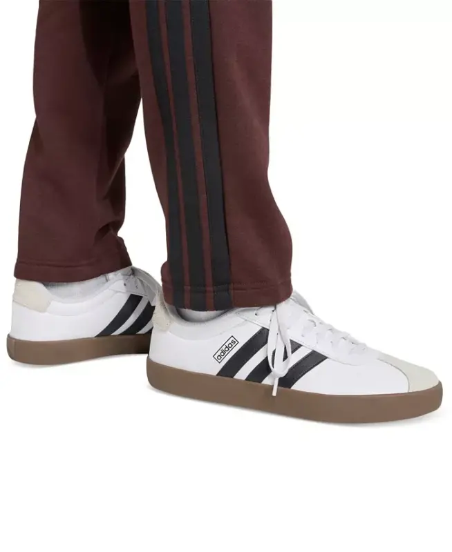Men's Essentials 3-Stripes Regular Open Hem Fleece Pants - Shadow Brown/Black - 2