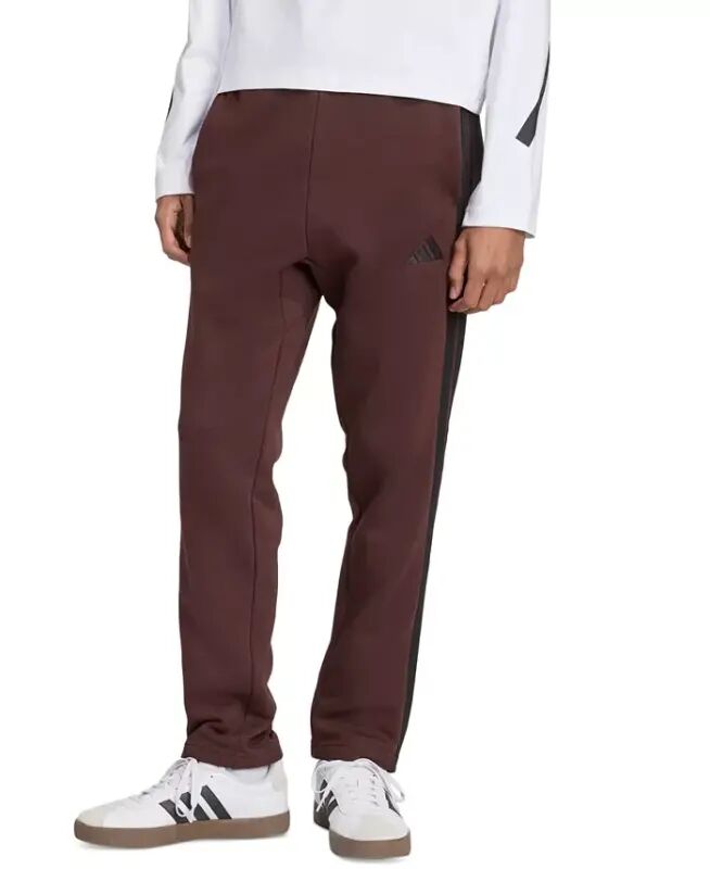 Men's Essentials 3-Stripes Regular Open Hem Fleece Pants - Shadow Brown/Black - adidas