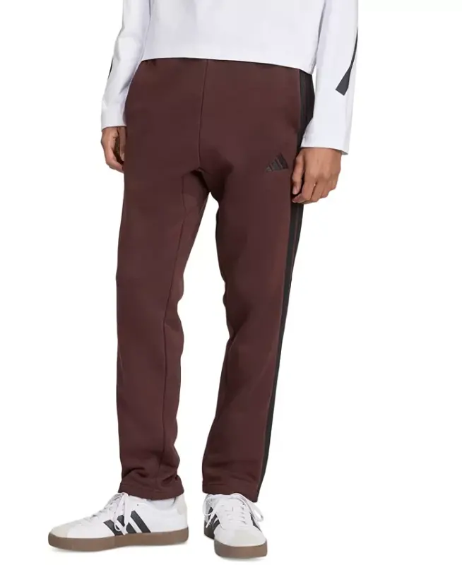 Men's Essentials 3-Stripes Regular Open Hem Fleece Pants - Shadow Brown/Black - 1