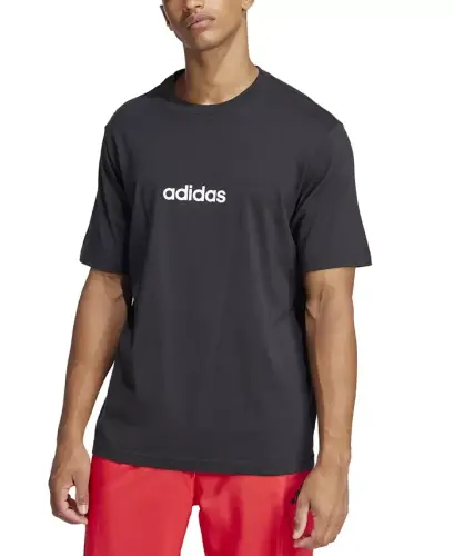 Men's Essentials Linear Logo Graphic Regular-Fit T-Shirt - Black/White 