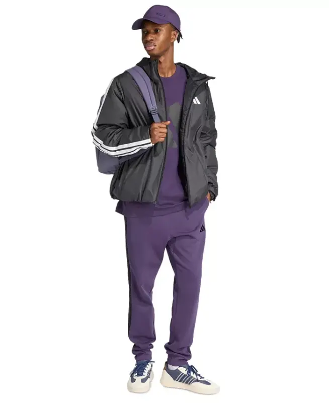 Men's Essentials Regular-Fit 3-Stripes Fleece Joggers - Aurora Plum/Black - 2
