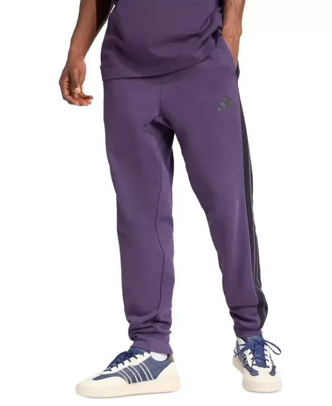 Men's Essentials Regular-Fit 3-Stripes Fleece Joggers - Aurora Plum/Black - ADIDAS