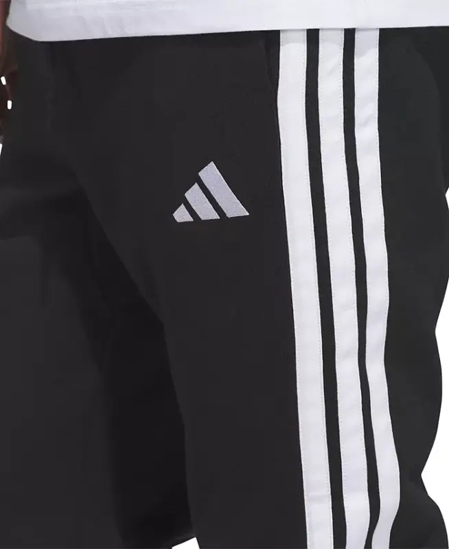 Men's Essentials Regular-Fit 3-Stripes Fleece Joggers-Black/wht - 3