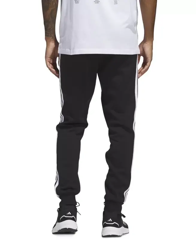 Men's Essentials Regular-Fit 3-Stripes Fleece Joggers-Black/wht - 4