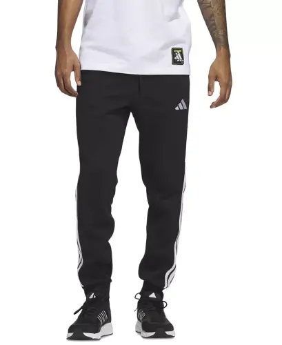 Men's Essentials Regular-Fit 3-Stripes Fleece Joggers-Black/wht - 1