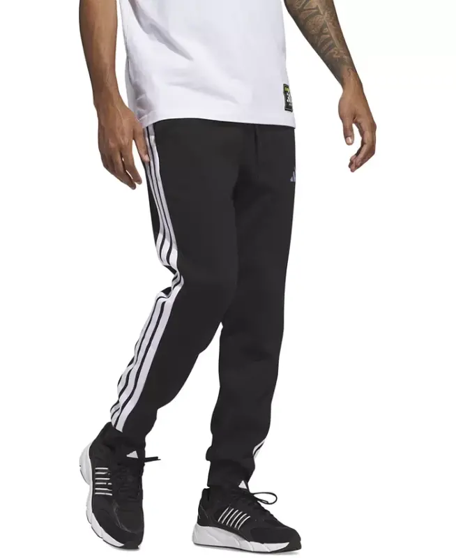 Men's Essentials Regular-Fit 3-Stripes Fleece Joggers-Black/wht - 2