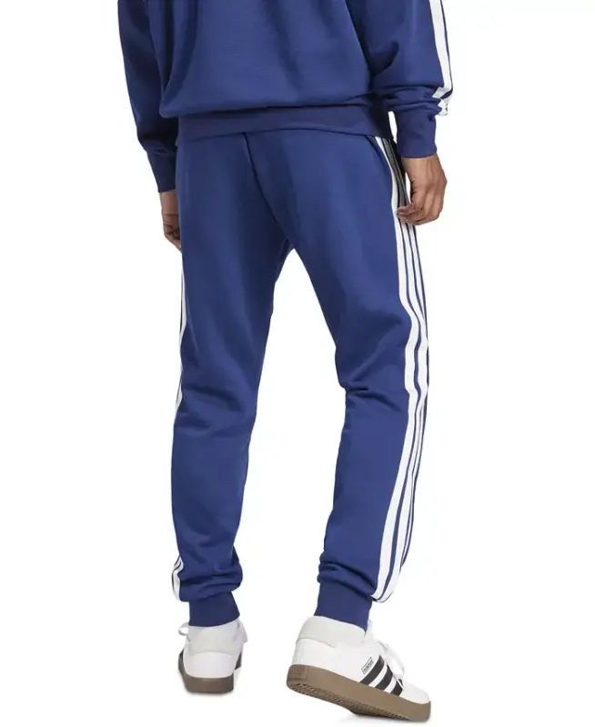 Men's Essentials Regular-Fit 3-Stripes Fleece Joggers - Dark Blue/White - 3