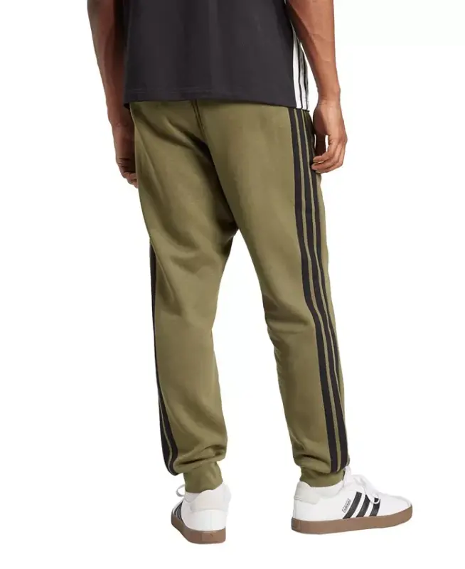 Men's Essentials Regular-Fit 3-Stripes Fleece Joggers - Olive Strata/Black - 4