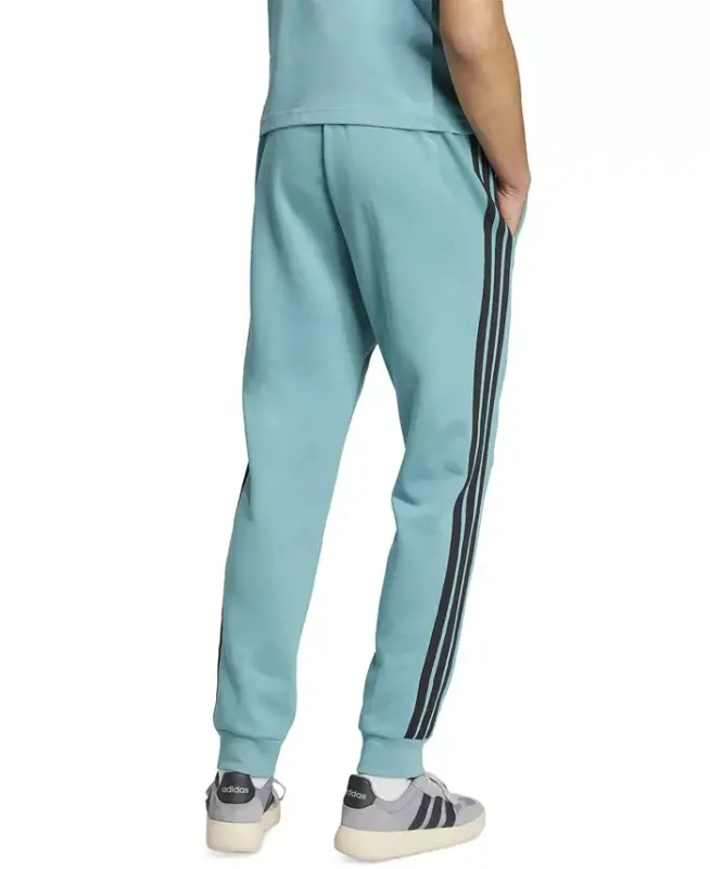 Men's Essentials Regular-Fit 3-Stripes Fleece Joggers - Powder Teal/Black - 3