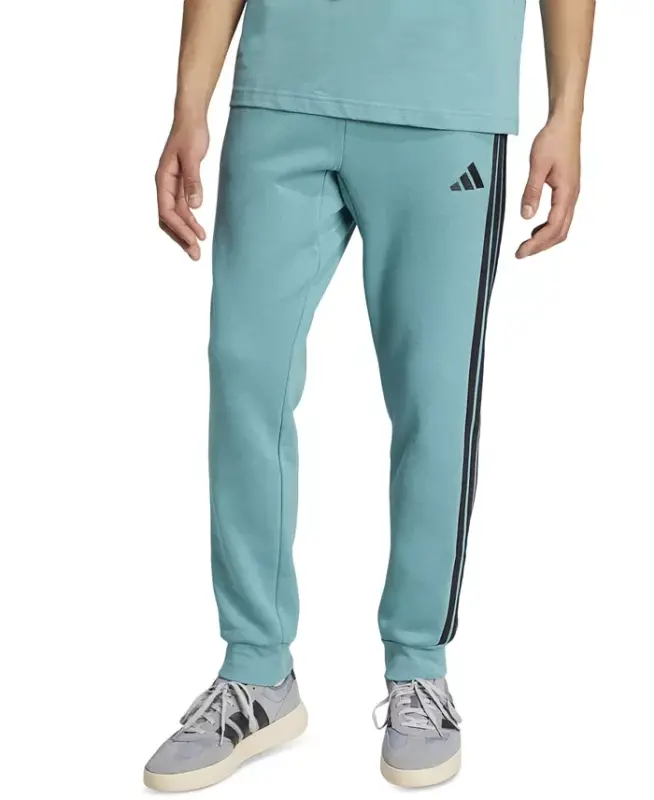 Men's Essentials Regular-Fit 3-Stripes Fleece Joggers - Powder Teal/Black - ADIDAS