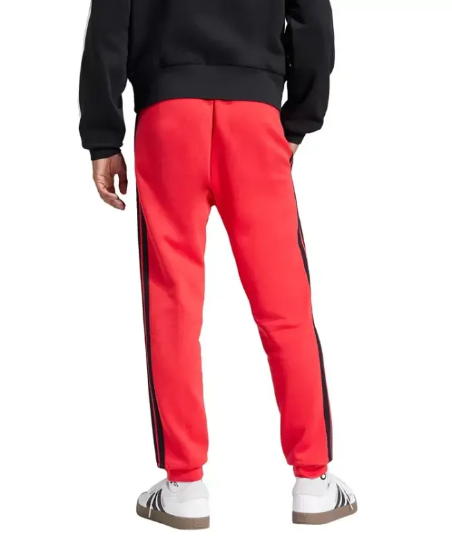 Men's Essentials Regular-Fit 3-Stripes Fleece Joggers - Pure Ruby/Black - 3