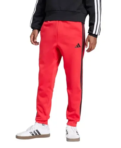 Men's Essentials Regular-Fit 3-Stripes Fleece Joggers - Pure Ruby/Black 