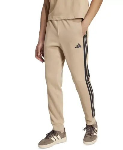 Men's Essentials Regular-Fit 3-Stripes Fleece Joggers - Sandstone/Black - 1