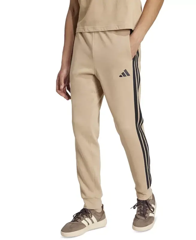 Men's Essentials Regular-Fit 3-Stripes Fleece Joggers - Sandstone/Black - ADIDAS