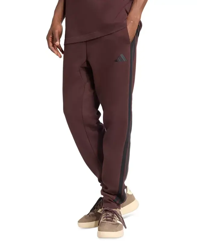 Men's Essentials Regular-Fit 3-Stripes Fleece Joggers - Shadow Brown/Black - ADIDAS