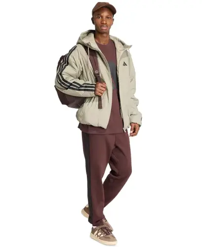 Men's Essentials Regular-Fit 3-Stripes Fleece Joggers - Shadow Brown/Black - 3