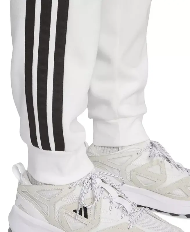 Men's Essentials Regular-Fit 3-Stripes Fleece Joggers - White/Black - 3