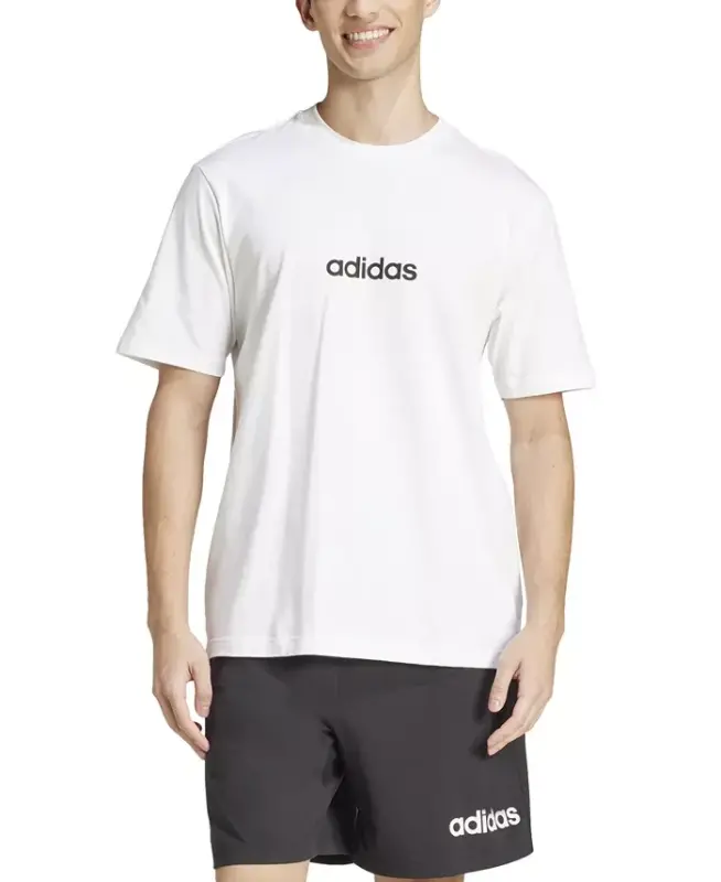 Men's Essentials Regular-Fit Linear Logo Graphic T-Shirt-White/blac - 1
