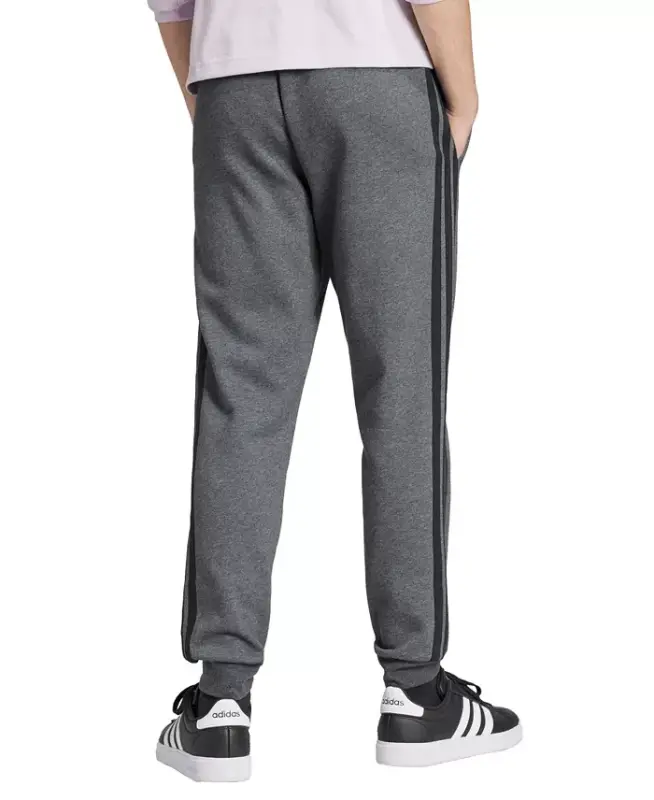 Men's Essentials Three-Stripes Regular-Fit Fleece Joggers - Dark Gray Heather/Black - 3