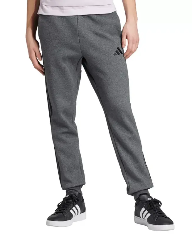 Men's Essentials Three-Stripes Regular-Fit Fleece Joggers - Dark Gray Heather/Black - 1