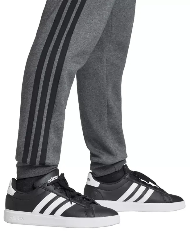 Men's Essentials Three-Stripes Regular-Fit Fleece Joggers - Dark Gray Heather/Black - 2