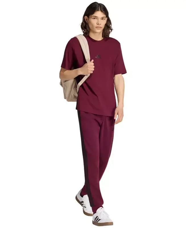 Men's Essentials Three-Stripes Regular-Fit Fleece Joggers - Maroon/Black - 2