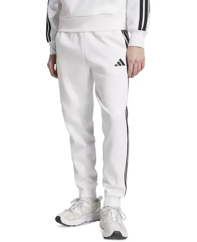 Men's Essentials Three-Stripes Regular-Fit Fleece Joggers - White/Black - 1