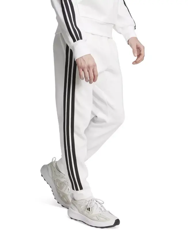 Men's Essentials Three-Stripes Regular-Fit Fleece Joggers - White/Black - 2