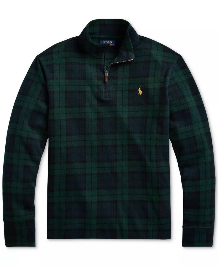 Men's Estate-Rib Cotton Quarter-Zip Pullover Blackwatch Plaid - 6