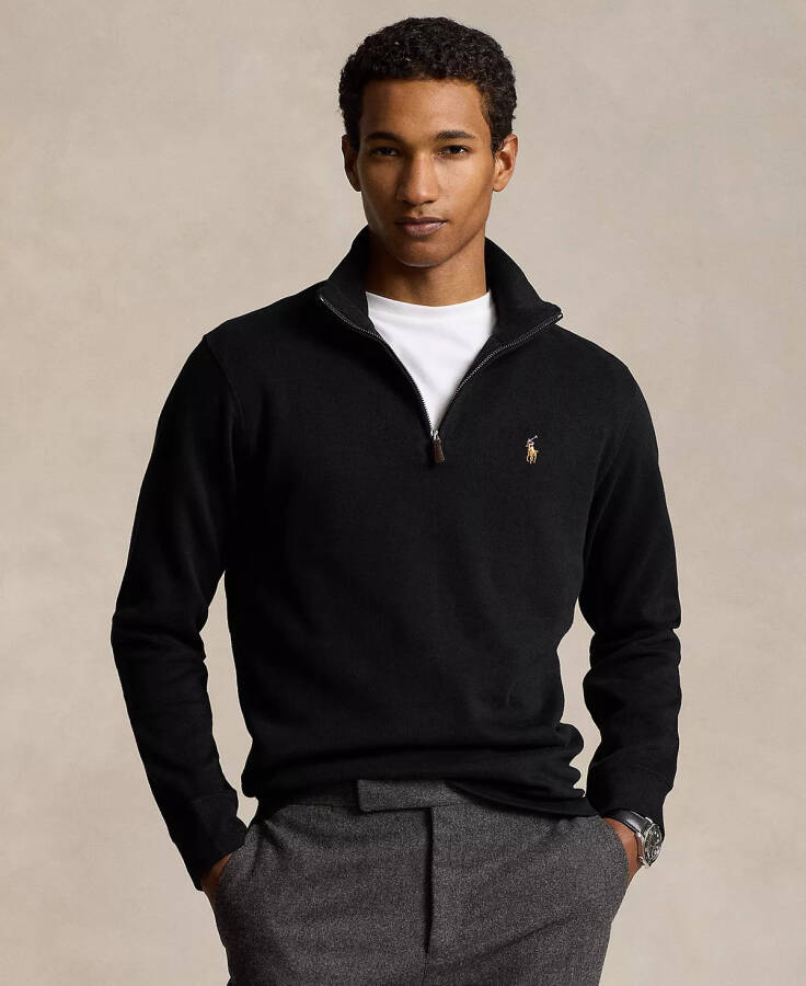 Men's Estate-Rib Cotton Quarter-Zip Pullover Polo Black - 1