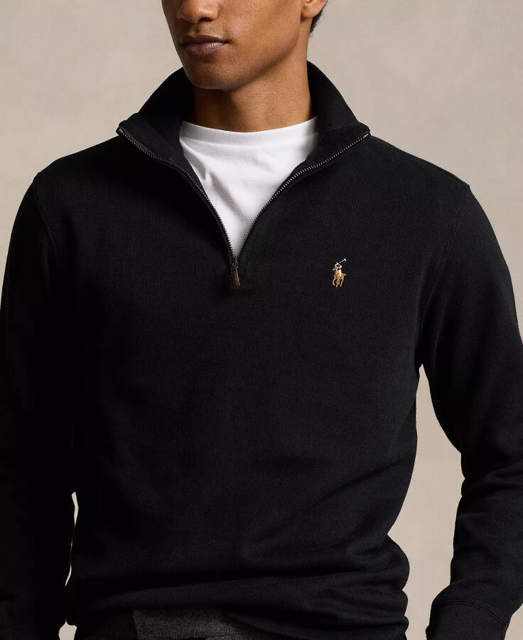 Men's Estate-Rib Cotton Quarter-Zip Pullover Polo Black - 4