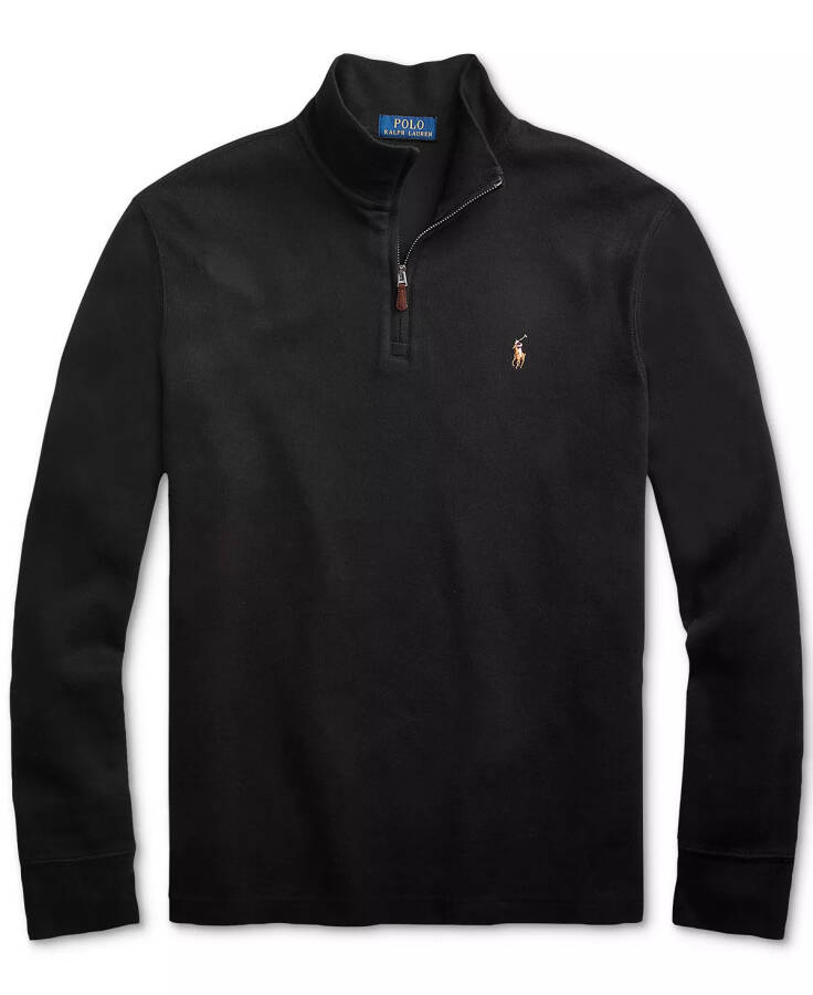 Men's Estate-Rib Cotton Quarter-Zip Pullover Polo Black - 6